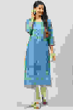 Blue Cotton Straight Kurta image number 0