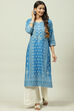 Blue Cotton Straight Kurta