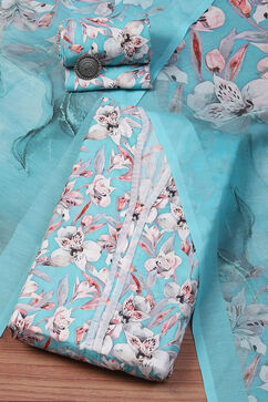 Light Blue Cotton Blend Digital Print Unstitched Suit Set image number 0