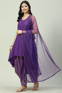 Purple Art Silk Asymmetric Kurta Dhoti Salwar Suit Set image number 0