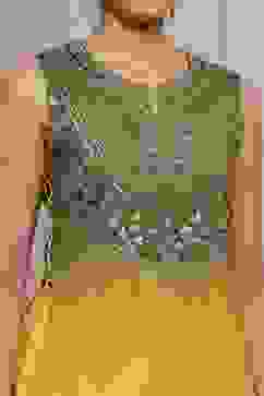 Yellow Olive Cotton Silk Straight Lehenga Set image number 1