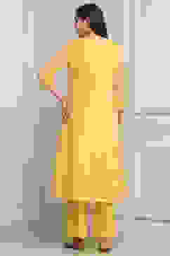 Yellow Poly Chanderi Straight Suit Set image number 3