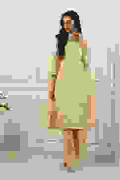 Yellow Zari Cotton Tissue Straight Suit Set image number 0