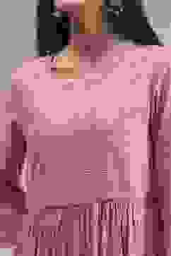 Peach-Colored Embroidered Gathered Suit Set image number 1