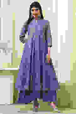 Lavender Cotton Layered Anarkali Dress image number 4