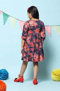 Blue Cotton All Over Print Dress image number 4