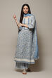 Blue Cotton Printed Unstitched Suit Set image number 8