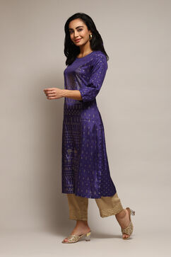 Purple Viscose Straight Printed Kurta image number 2