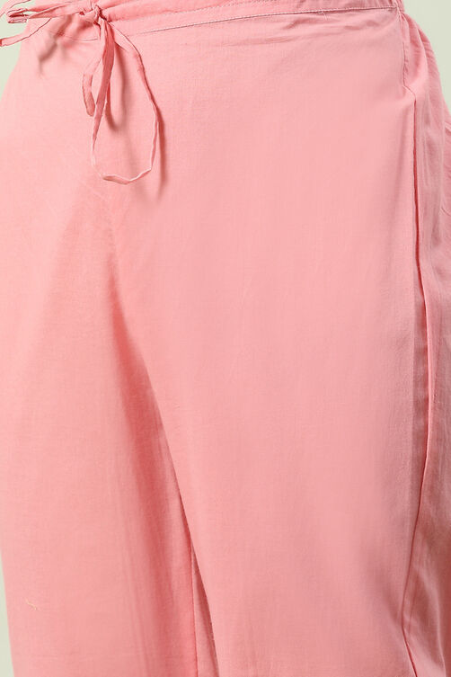 Blush Peach Yarndyed A-Line Kurta Regular Pants Suit Set image number 3