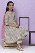 Pista Green Cotton Girls Flared Straight Kurta Palazzo Suit Set