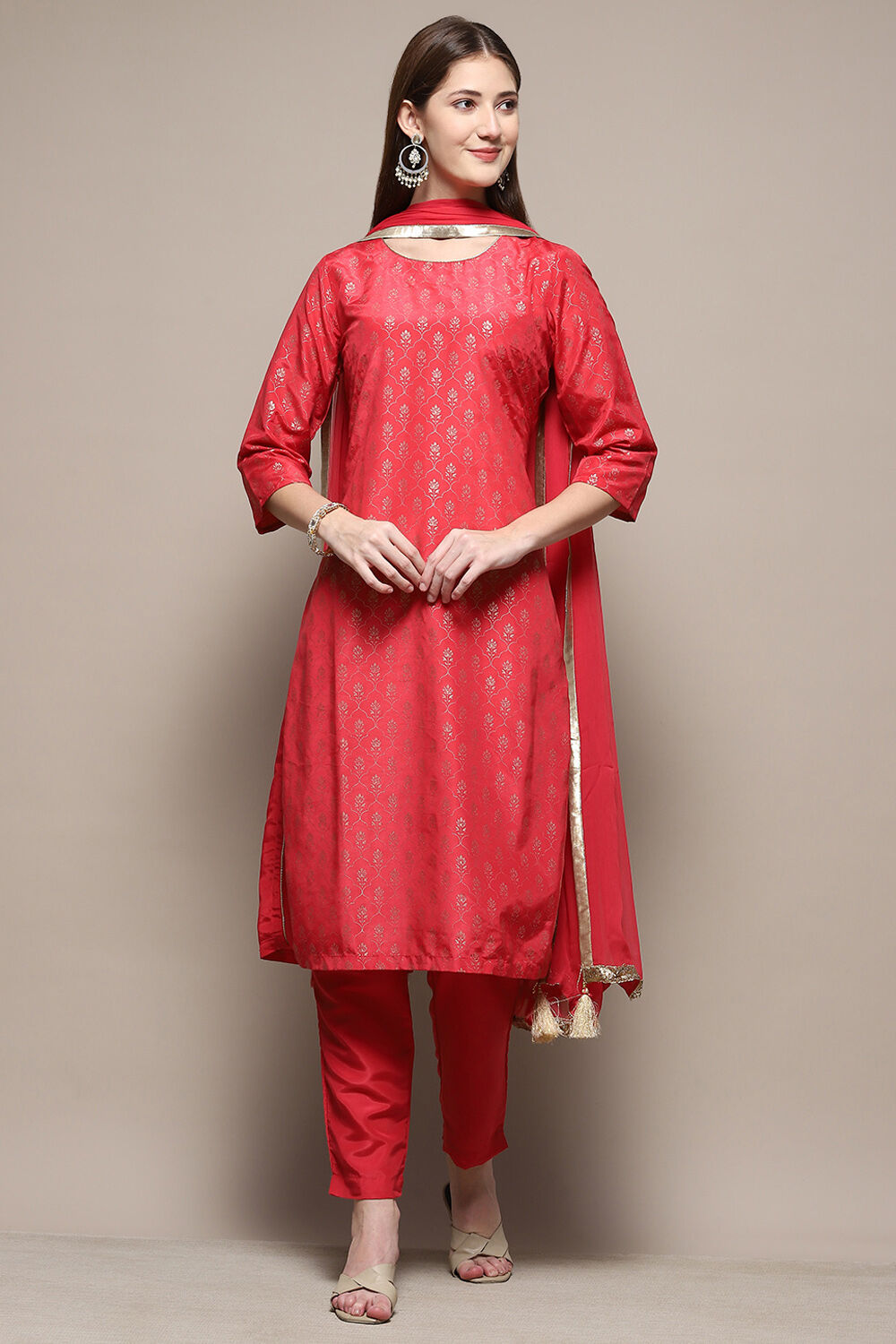 Dark Navy Art Silk Straight Kurta Slim Pants Suit Set image number 7