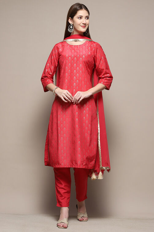 Dark Navy Art Silk Straight Kurta Slim Pants Suit Set image number 7