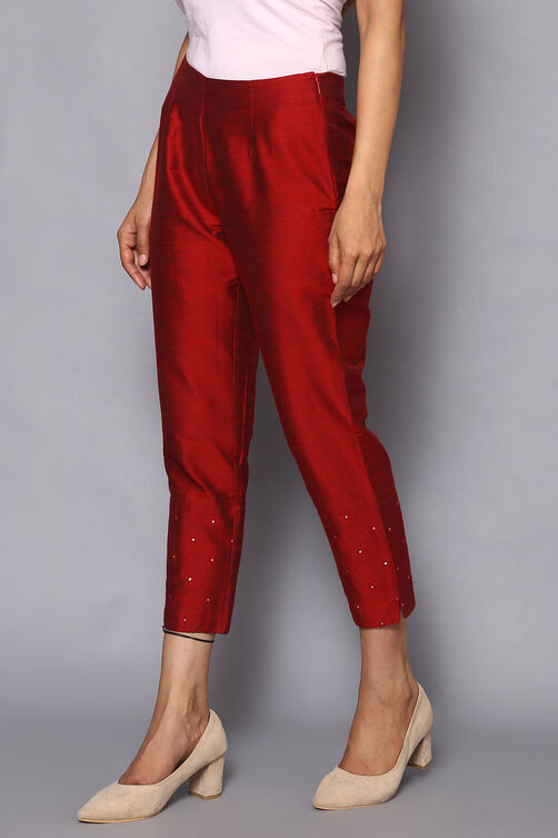 Maroon Poly Viscose Pants image number 2