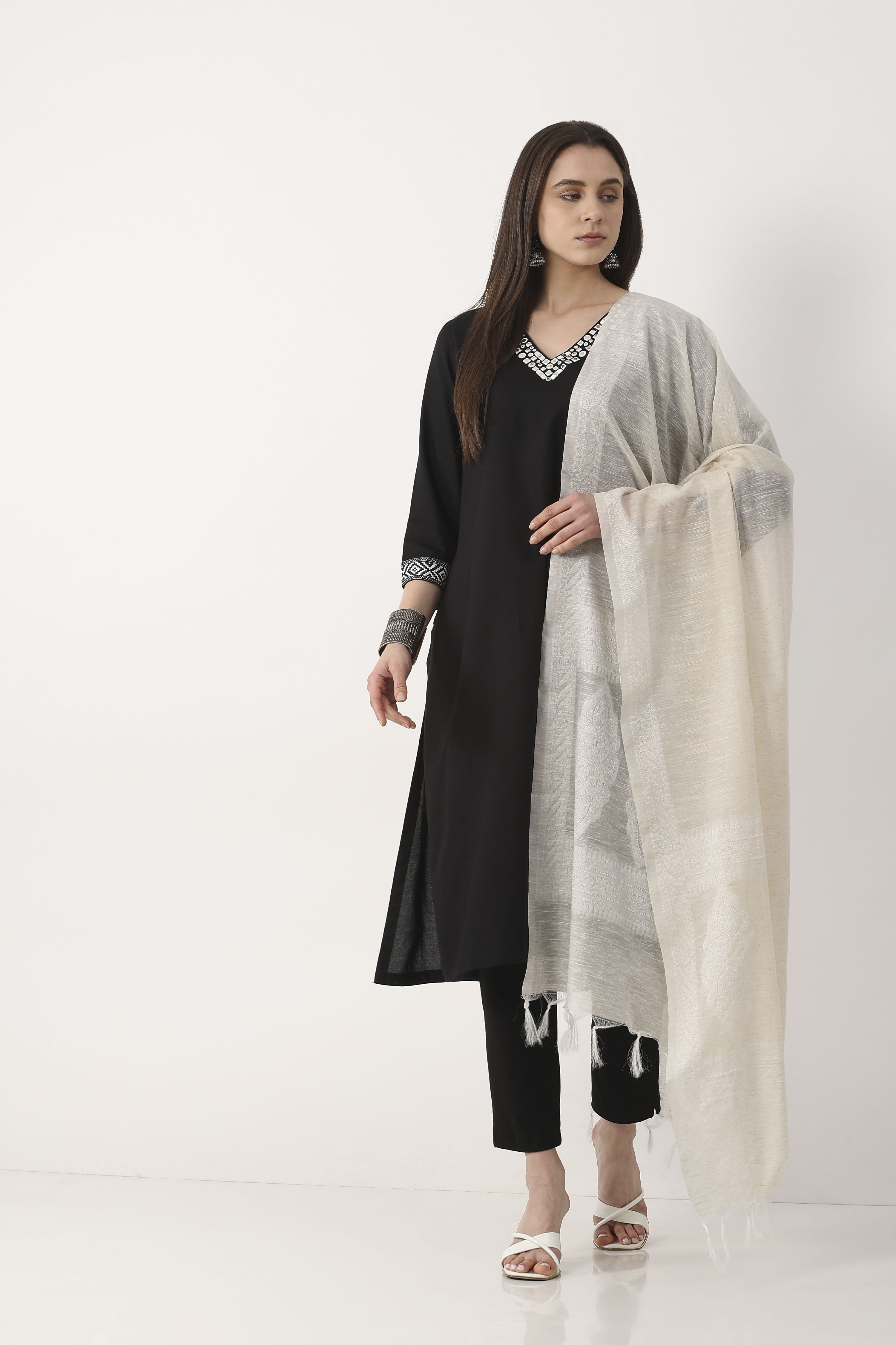 Off White Poly Cotton Dupatta image number 0