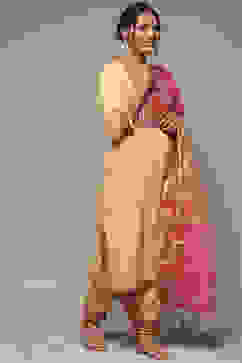 Beige Rayon Straight Kurta Pant Suit Set image number 6