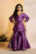 Purple Floral Printed Straight Kurta Set image number 6