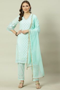 Soft Mint Relaxed Kurta Relaxed Pants Suit Set image number 0