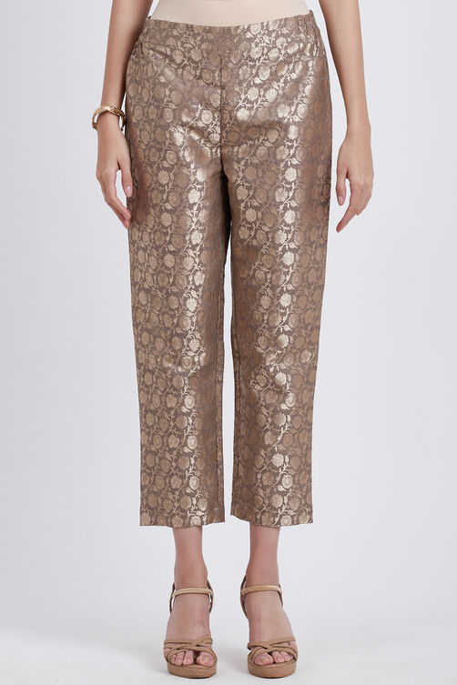 Grey & Gold Poly Metallic Cotton Yarndyed Pant image number 0