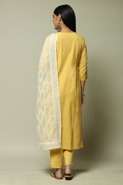 Yellow Cotton Blend Machine Embroidered Unstitched Suit Set image number 4