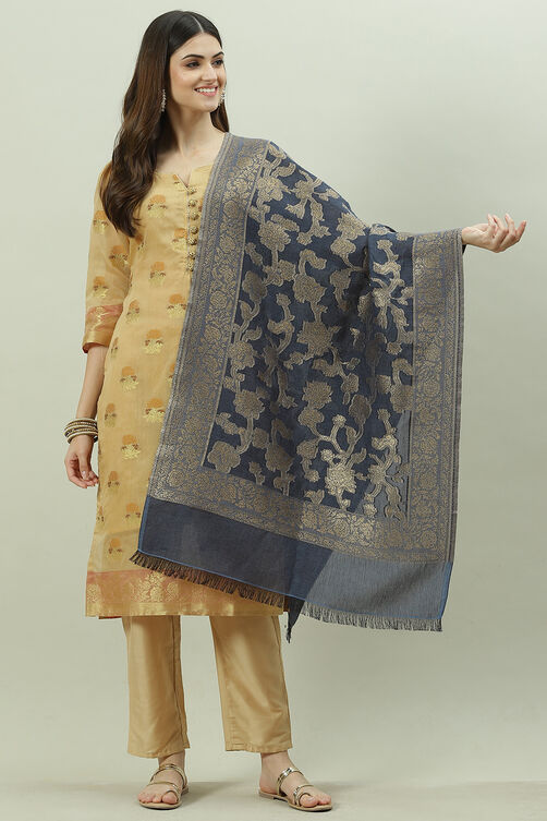 Smokey Blue Acrylic Yarndyed Dupatta image number 0