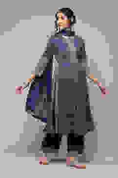 Blue LIVA Gathered Kurta Palazzo Suit Set image number 6