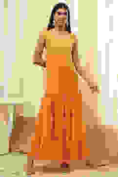 Orange Poly Chanderi Layered Tiered Dress image number 2