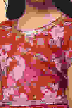 Red Floral Printed Flared Festive Lehenga Set image number 1