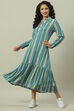 Blue Rayon Flared Printed Dress image number 0