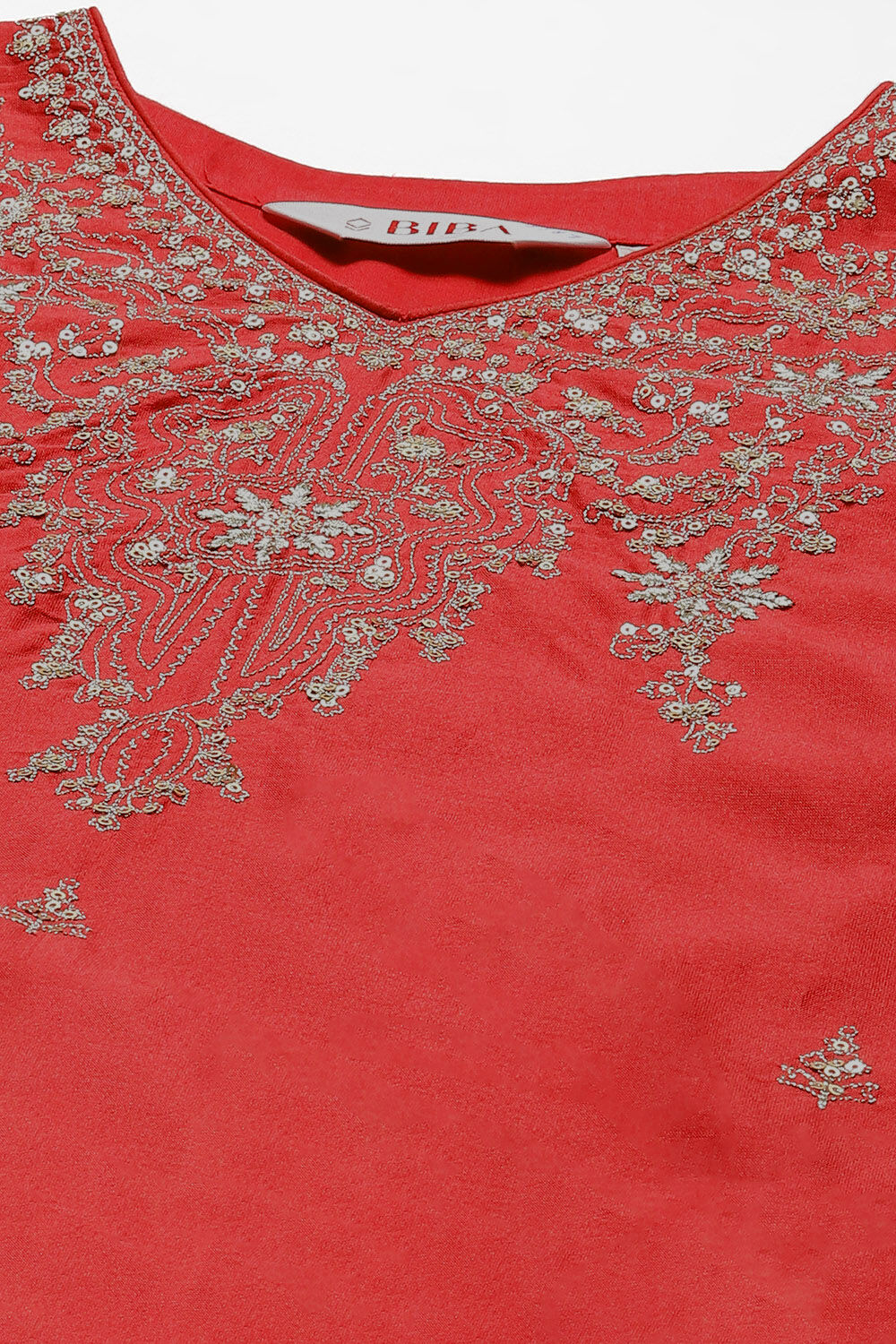Coral Red Straight Kurta Pants Suit Set image number 1