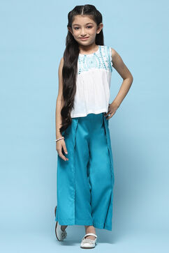 White Cotton Top With Contrast Colored Embroidery  image number 0