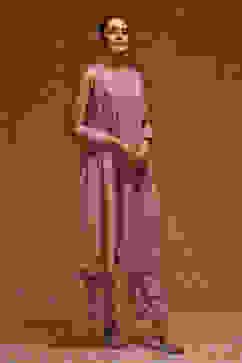 Rose Peach-Toned Poly Net Beaded Embroidered Straight Suit Set image number 5