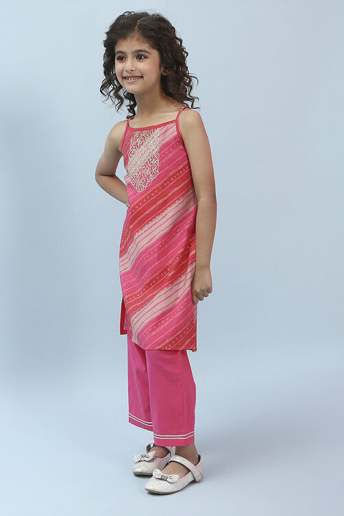 Pink Viscose Blend Kurta Pants Set image number 1
