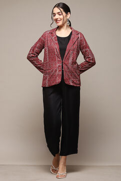 Maroon Poly Spandex Printed Jacket image number 0