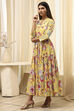 Earthy Blue Cotton Floral Tiered Dress image number 2