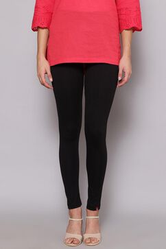 Black Cotton Blend Solid Leggings image number 0