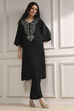 Black Textured Straight Kurta Pants Set