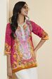 Sage Green Cotton Floral Printed Straight Kurti image number 1
