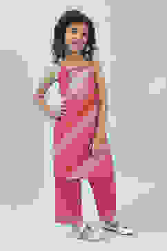 Pink Printed Straight Kurta Pant Set image number 4