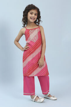 Pink Viscose Blend Kurta Pants Set image number 4