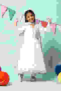 Off White Nylon Kalidar Kurta Salwar Suit Set image number 0