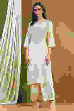 Off White Viscose Blend Straight Set image number 6