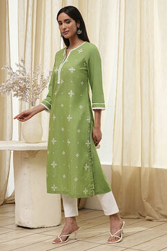 Olive Green Straight Kurta image number 2