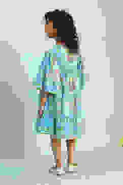 Sky Blue Cotton Printed Tiered Dress image number 3