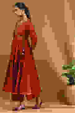 Rust Embroidered Angrakha Festive Anarkali Suit Set image number 3