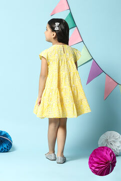 Yellow Cotton Tiered Dress image number 4