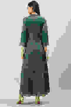 Teal Cotton Flared Printed Dress image number 4