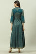 Teal Cotton Flared Printed Dress image number 4