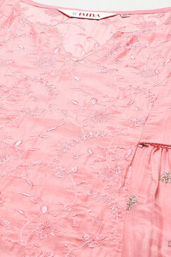 Pink Cotton Blend Layered Kurta Palazzo Suit Set image number 1