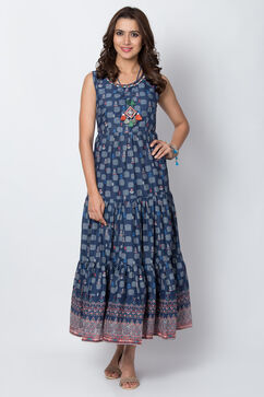 Indigo Flared Cotton Dress image number 0