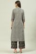 Dark Grey Printed Cotton A-Line Kurta Palazzo Suit Set